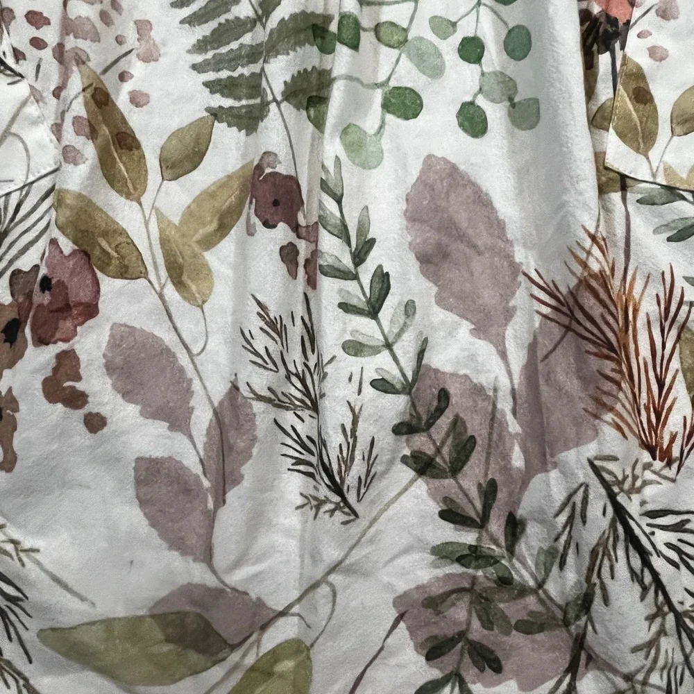 World Market Floral Cotton Bib Apron‎ Mauve Green Botanical Pleated Pockets